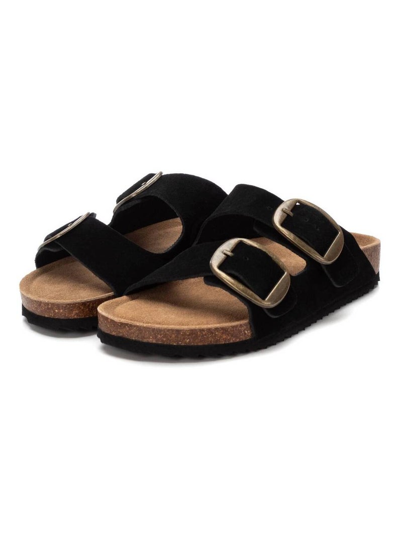 Sandales plates femme en cuir Noir - Kiabi