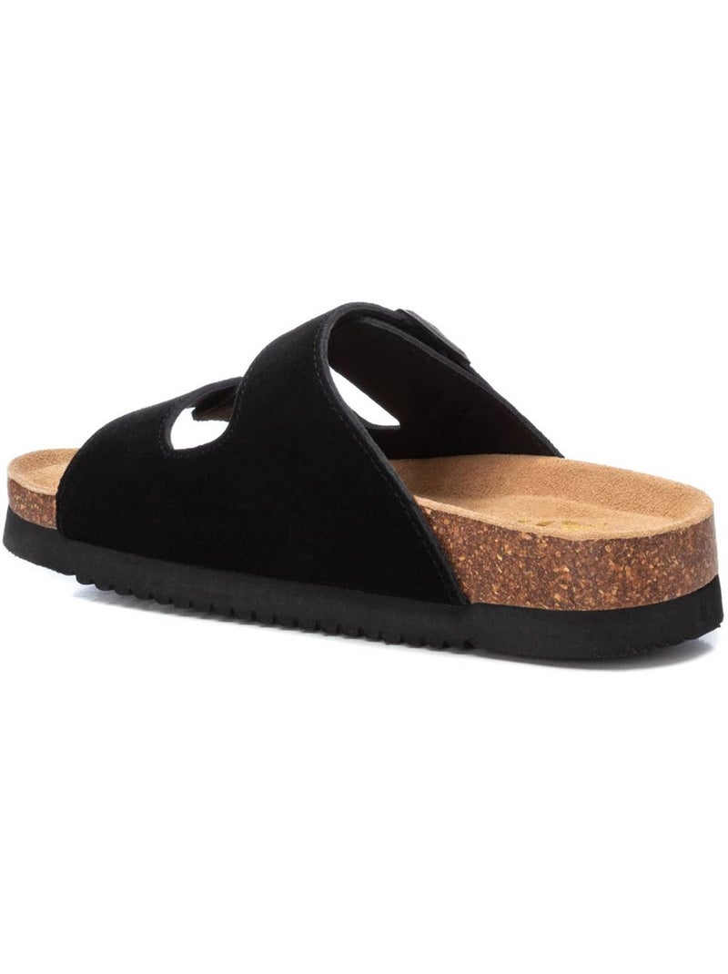 Sandales plates femme en cuir Noir - Kiabi