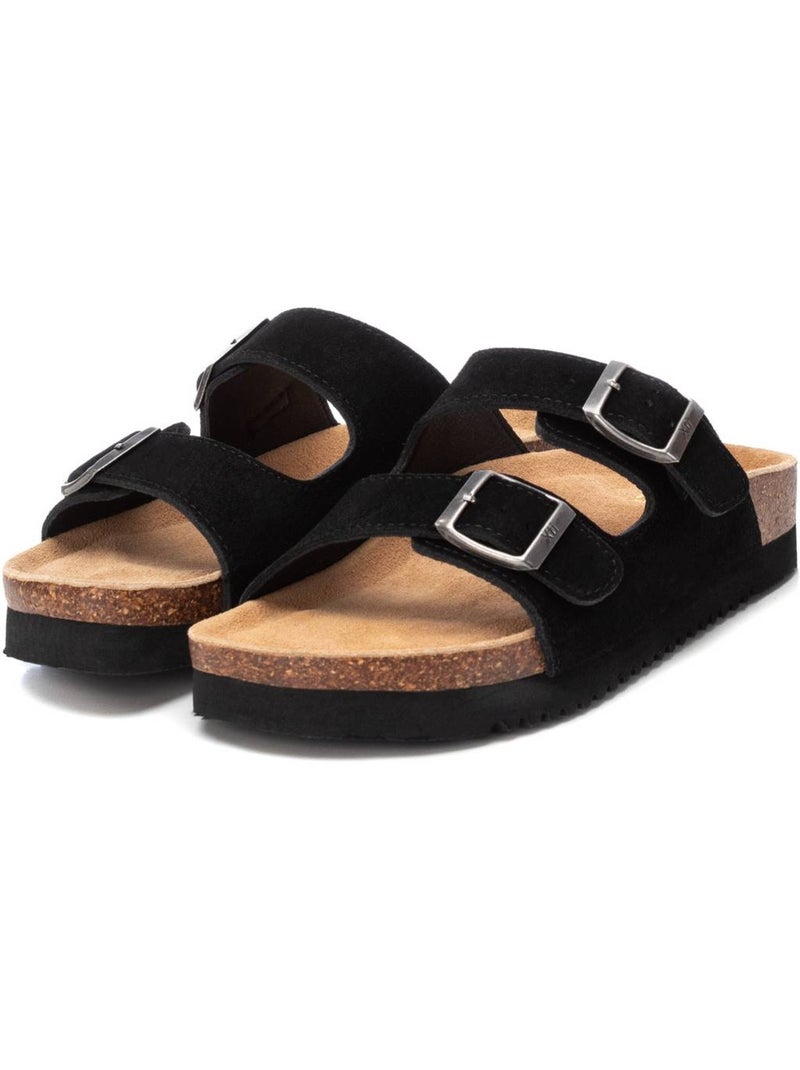 Sandales plates femme en cuir Noir - Kiabi