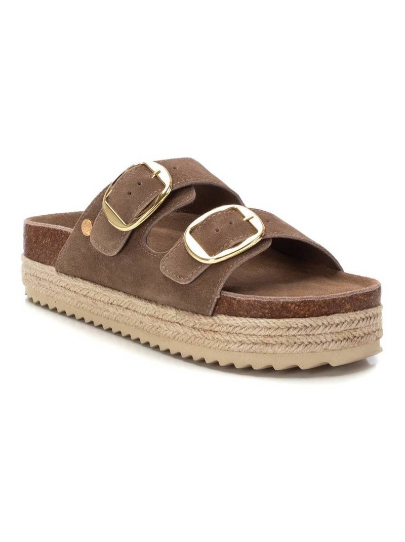 Sandales plates femme en cuir Taupe - Kiabi