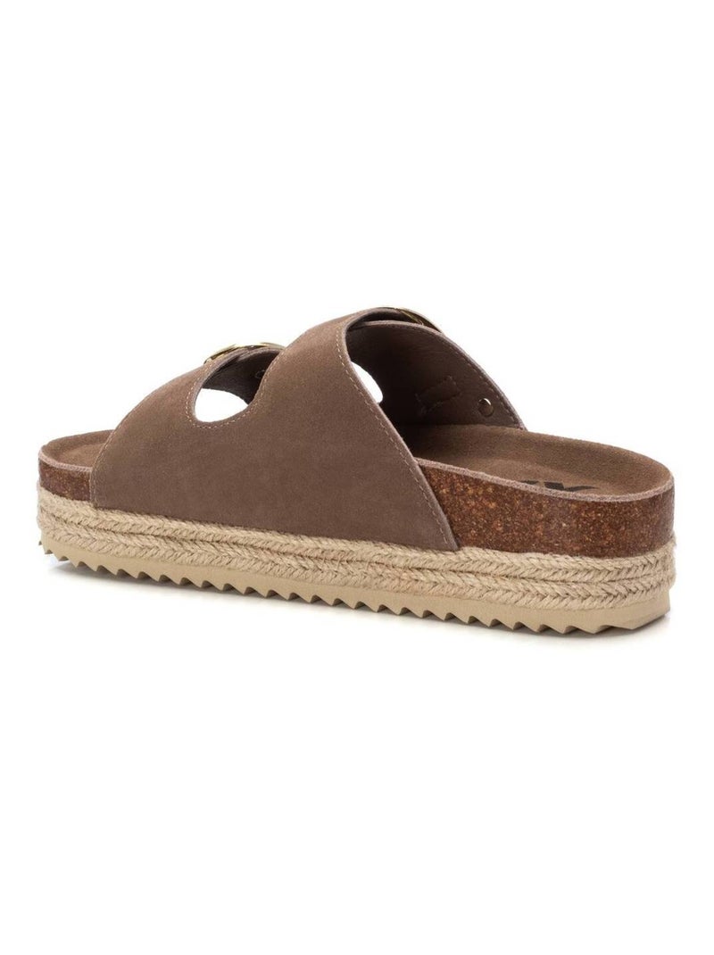 Sandales plates femme en cuir Taupe - Kiabi