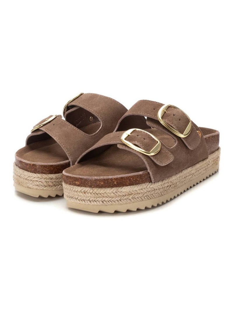 Sandales plates femme en cuir Taupe - Kiabi