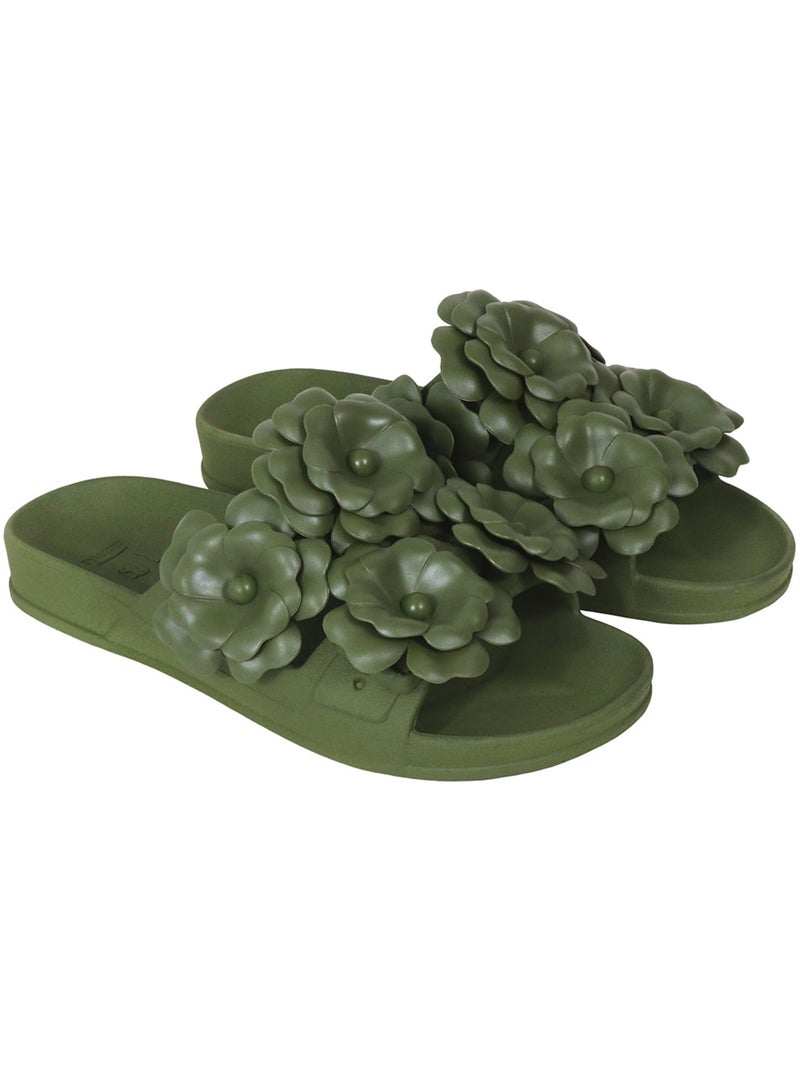 Sandales plates Femme Kaki foncé - Kiabi