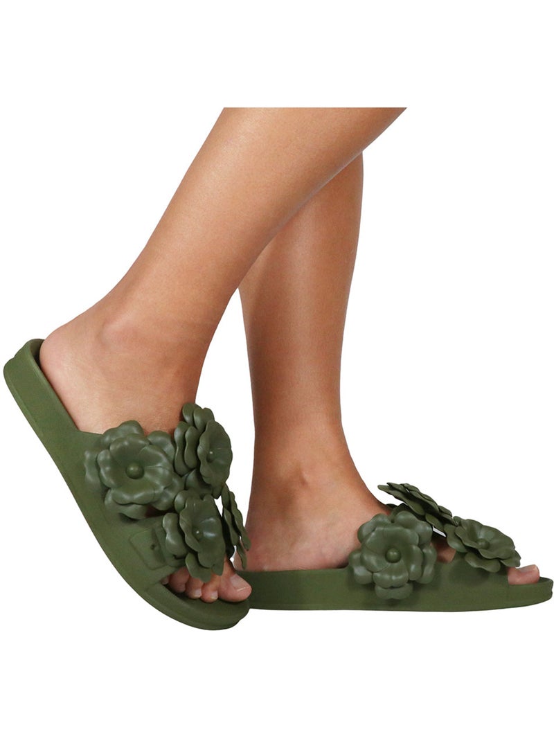 Sandales plates Femme Kaki foncé - Kiabi