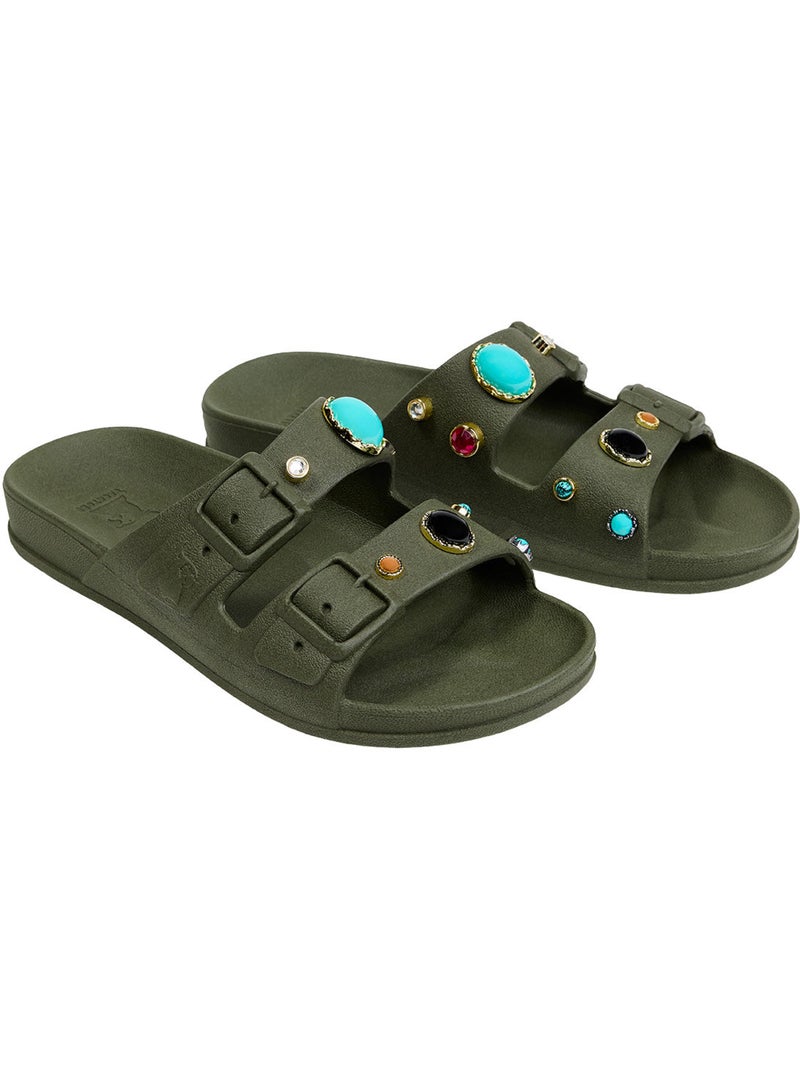 Sandales plates Femme Kaki foncé - Kiabi