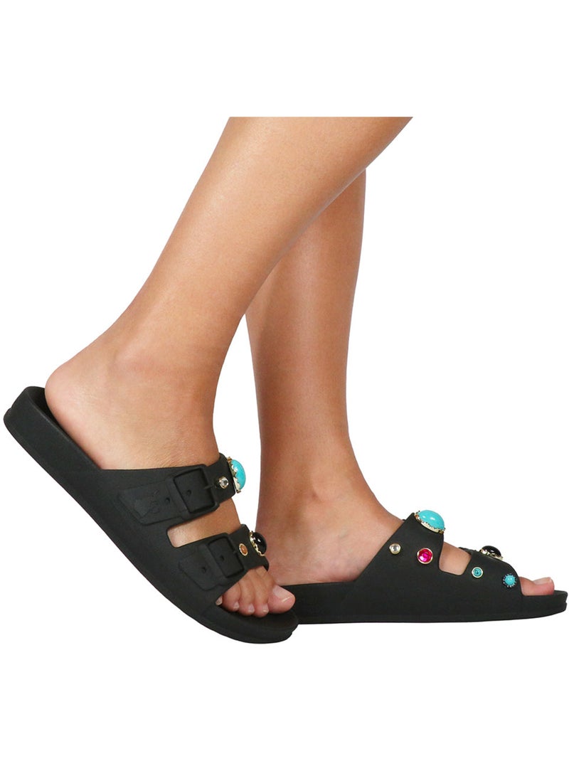 Sandales plates Femme Noir Noir - Kiabi