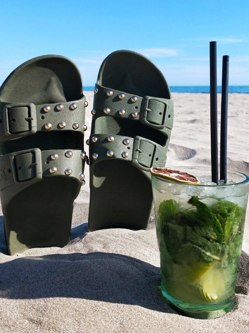 Sandales plates Florianopolis Cacatoès Kaki foncé - Kiabi