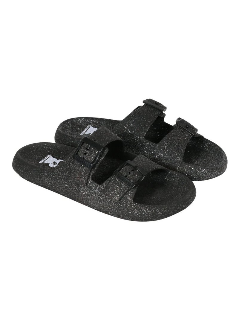Sandales plates Jessy Glitter Cacatoès Noir - Kiabi