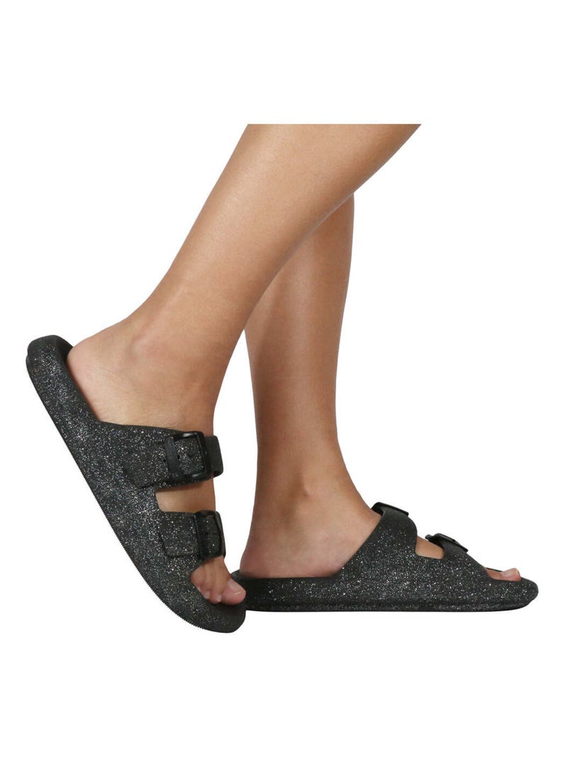 Sandales plates Jessy Glitter Cacatoès Noir - Kiabi