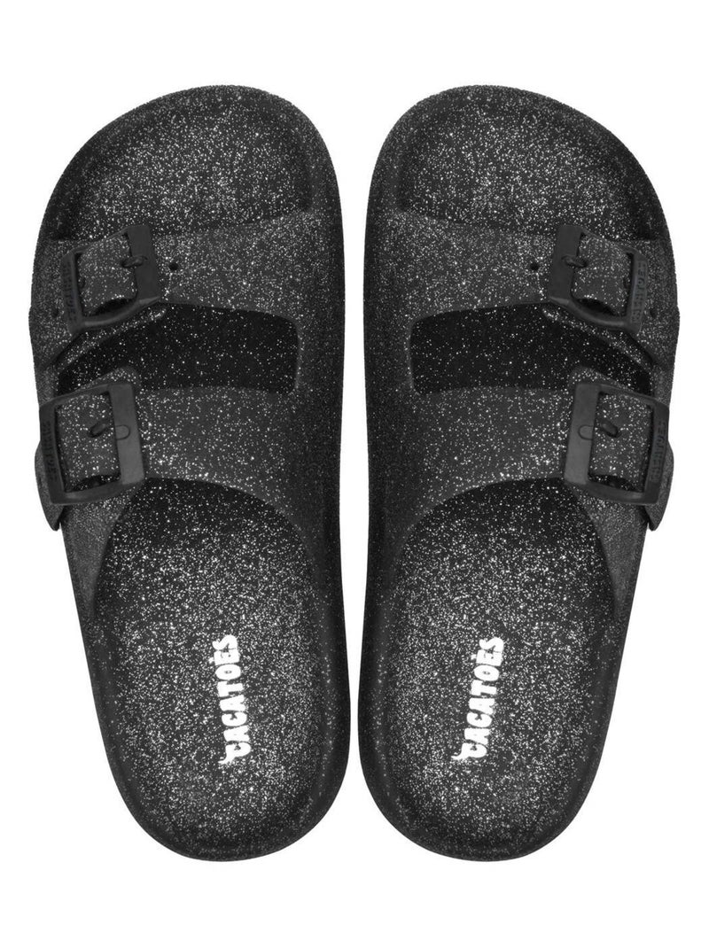Sandales plates Jessy Glitter Cacatoès Noir - Kiabi