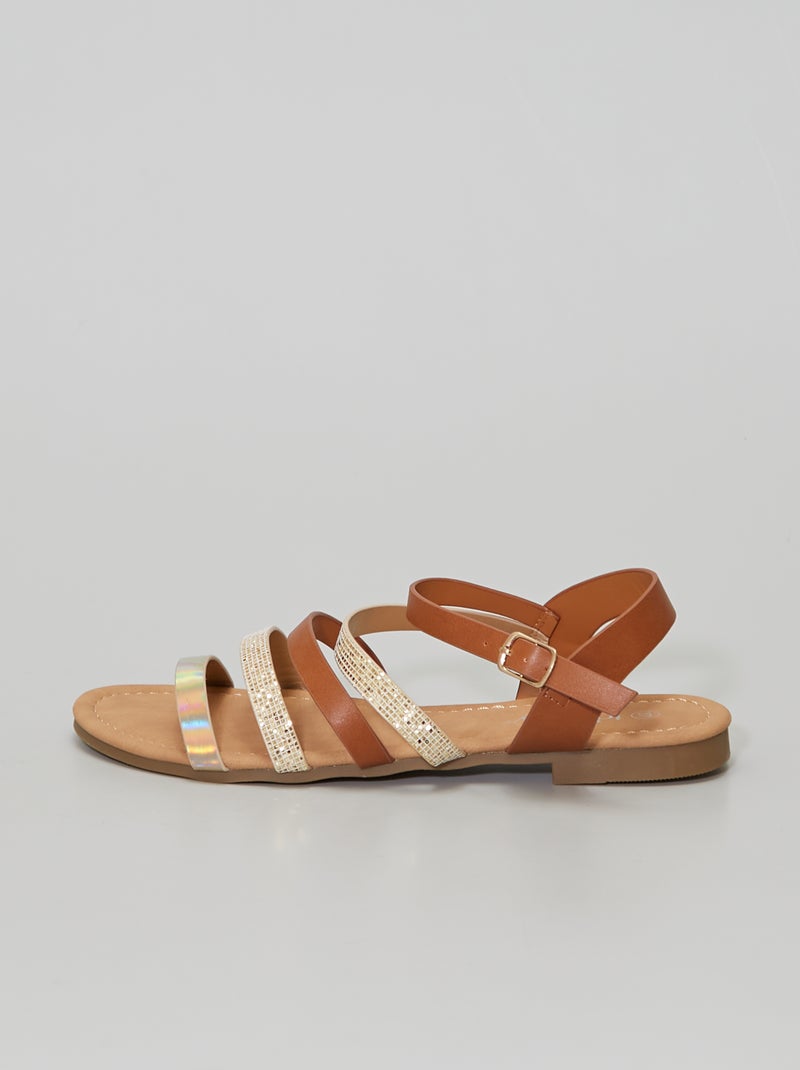 Sandales plates multilanières Camel - Kiabi