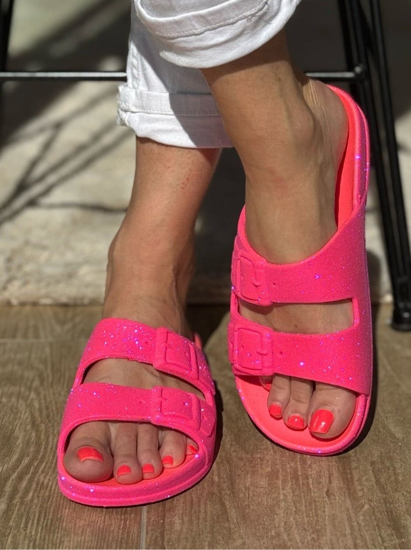 Sandales plates Neon Cacatoès Rose fluo - Kiabi