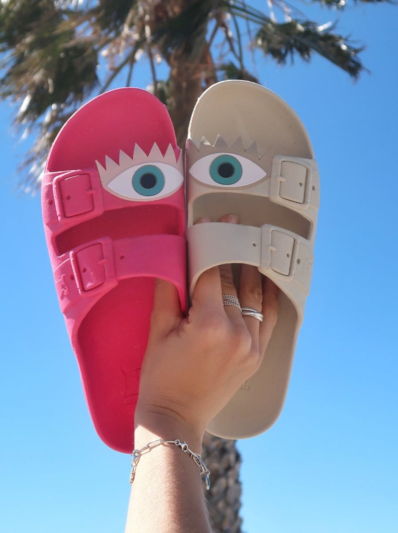 Sandales plates Olhos Cacatoès Rose framboise - Kiabi