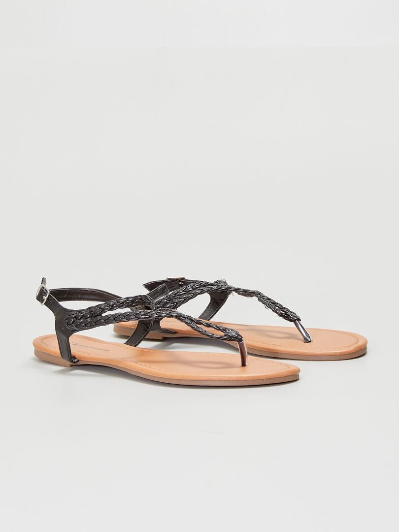 Sandales plates tressées noir - Kiabi