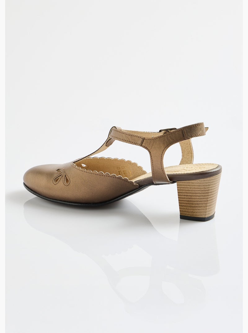 Sandales salomé cuir talon haut largeur confort - Afibel Bronze - Kiabi