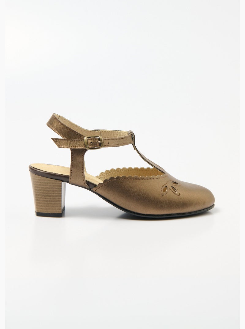 Sandales salomé cuir talon haut largeur confort - Afibel Bronze - Kiabi
