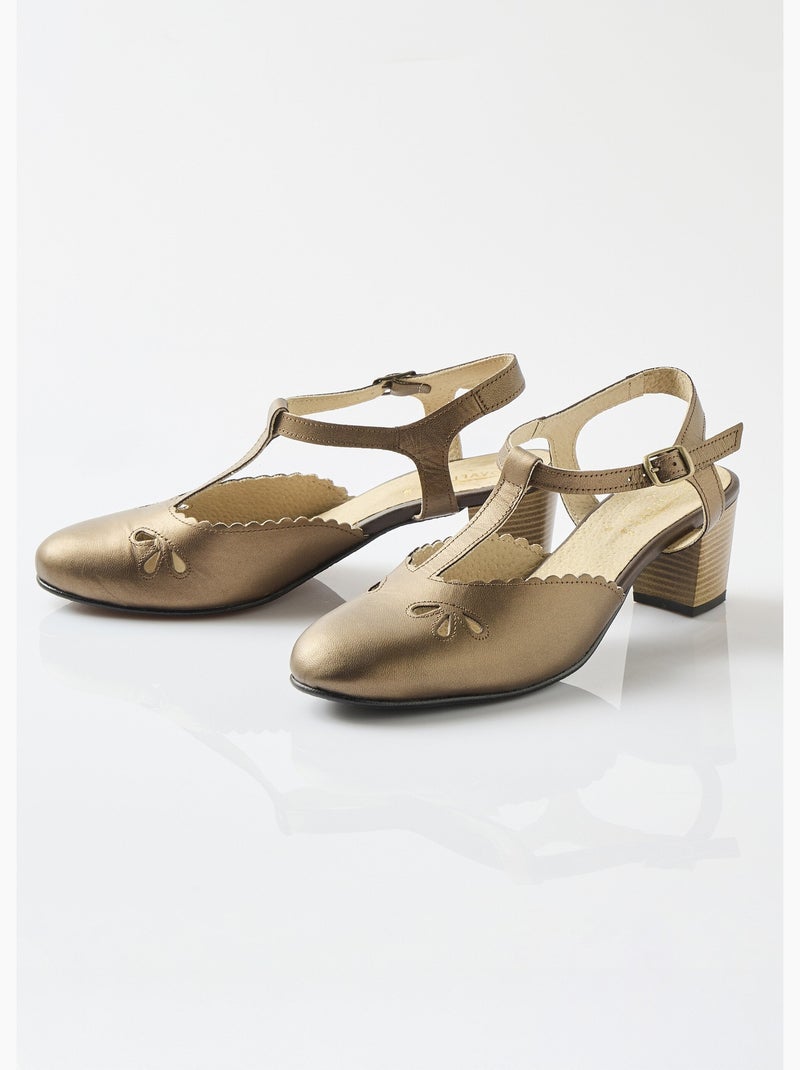 Sandales salomé cuir talon haut largeur confort - Afibel Bronze - Kiabi