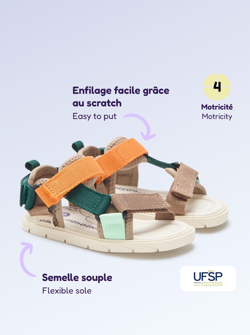 Sandales scratchées motricité 4 'marcher' - Kitchoun Bleu - Kiabi