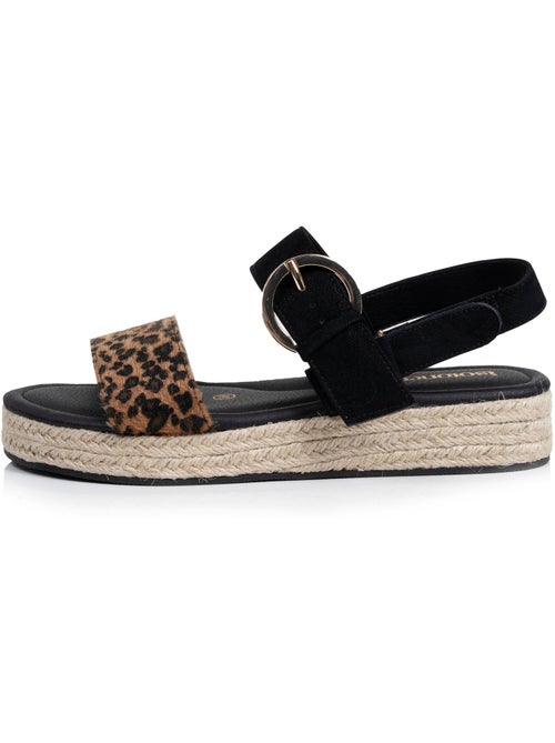 Sandales semelle à mémoire de forme, talon de 3,5cm, design corde et léopard  Isotoner - Kiabi