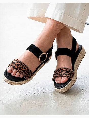 Sandales semelle à mémoire de forme, talon de 3,5cm, design corde et léopard