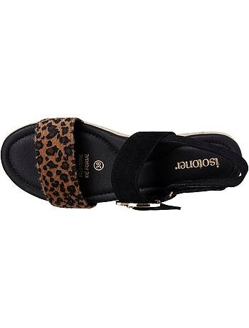 Sandales semelle à mémoire de forme, talon de 3,5cm, design corde et léopard