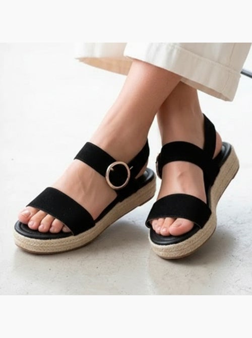 Sandales semelle à mémoire de forme, talon de 3,5cm, design corde  Isotoner - Kiabi