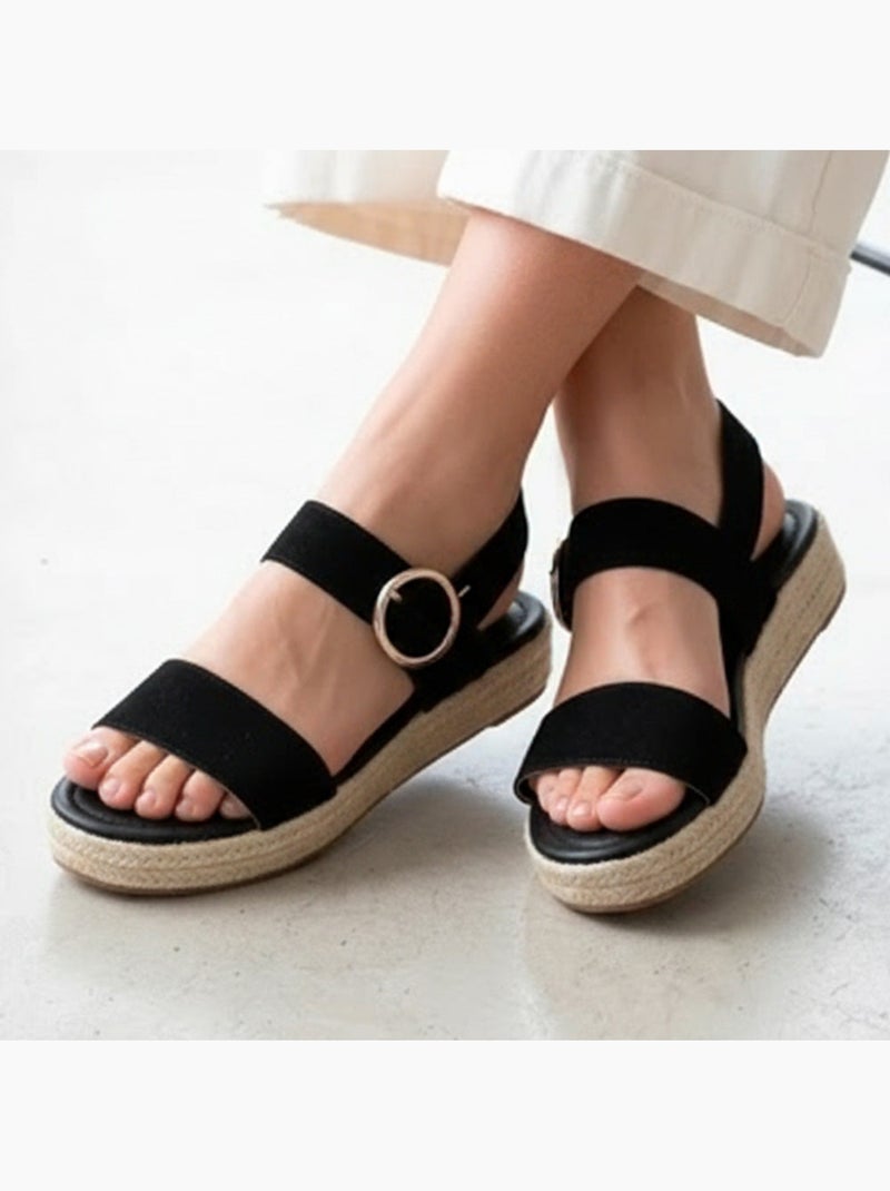 Sandales semelle à mémoire de forme, talon de 3,5cm, design corde  Isotoner Noir - Kiabi