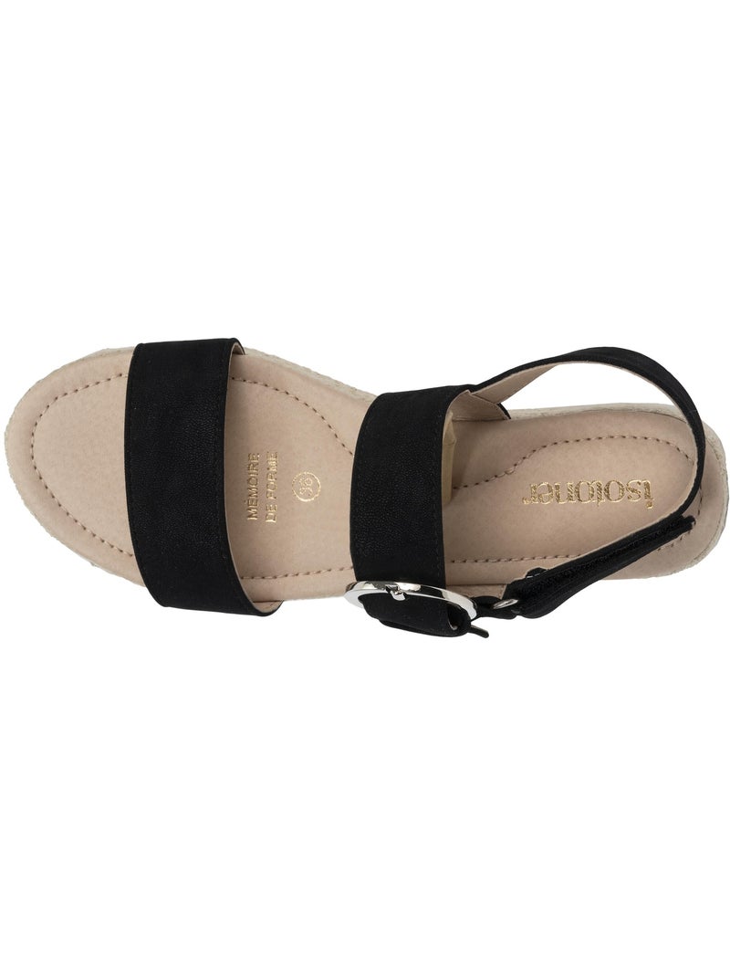 Sandales semelle à mémoire de forme, talon de 3,5cm, design corde  Isotoner Noir - Kiabi