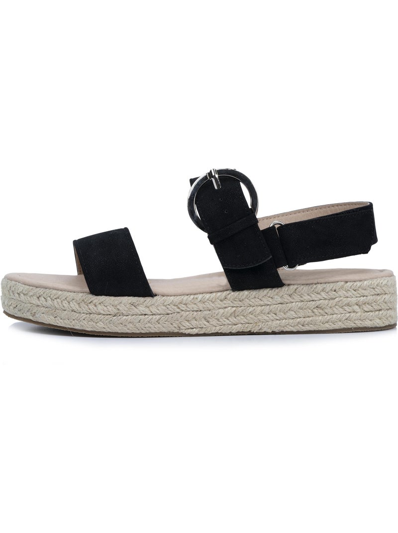 Sandales semelle à mémoire de forme, talon de 3,5cm, design corde  Isotoner Noir - Kiabi