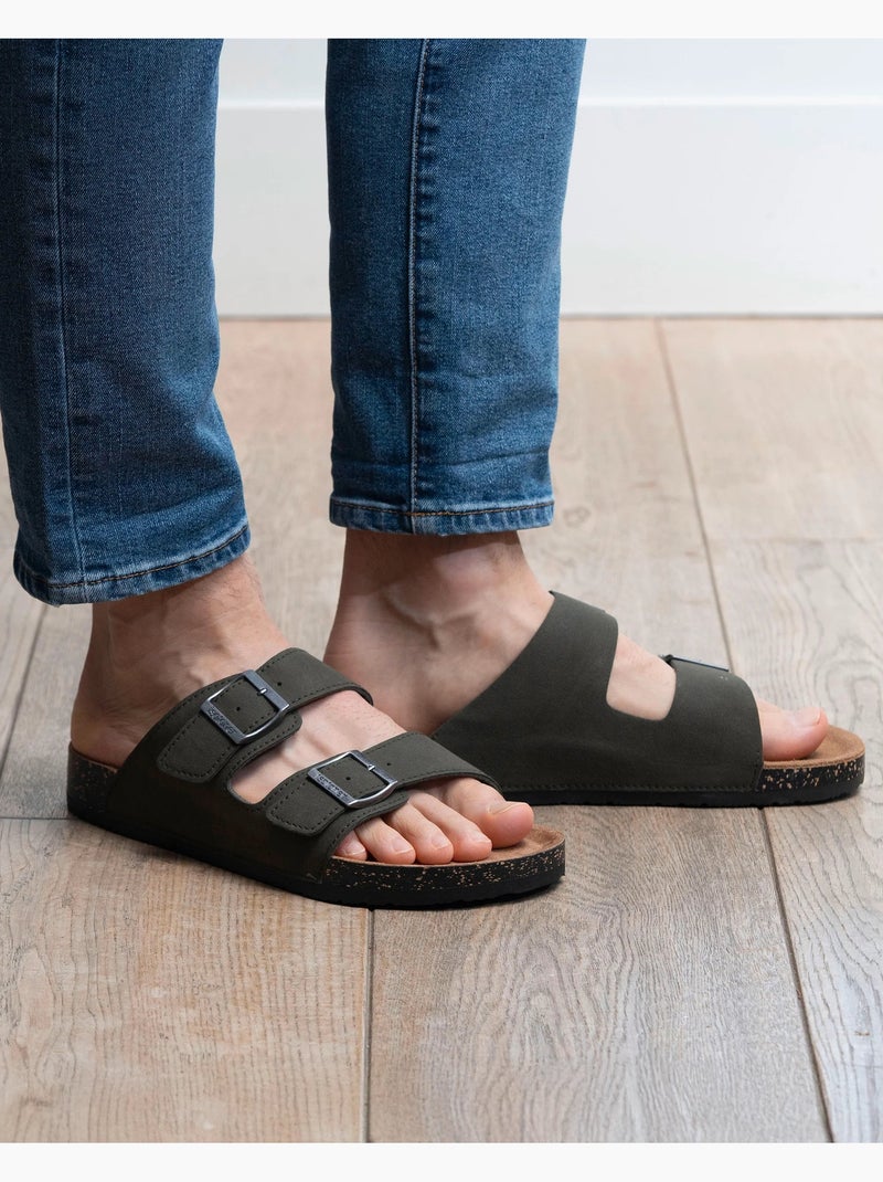 Sandales semelle intérieure cuir, patch talon confort everywear et soutien voute  Isotoner Kaki - Kiabi
