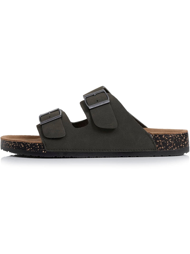 Sandales semelle intérieure cuir, patch talon confort everywear et soutien voute  Isotoner Kaki - Kiabi