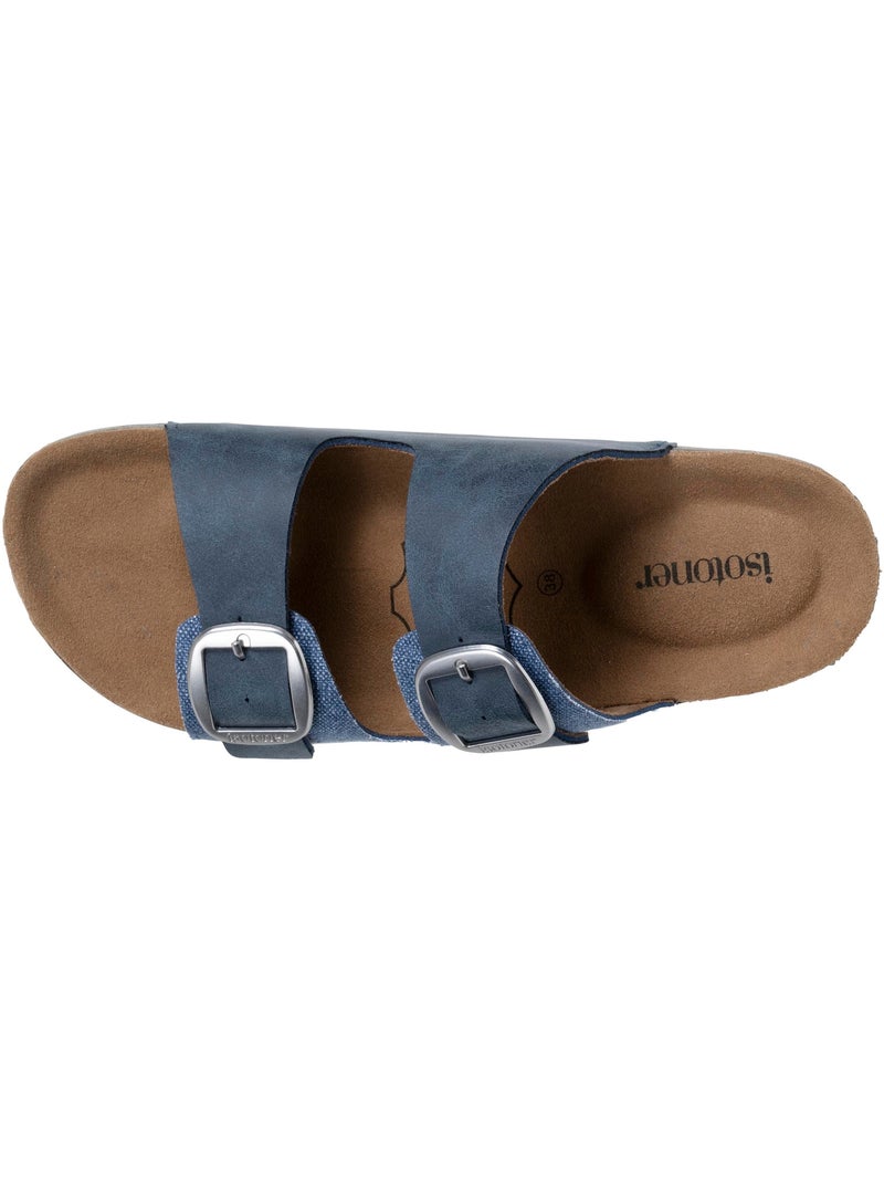 Sandales semelle intérieure cuir patch talon confort everywear  Isotoner Bleu denim - Kiabi