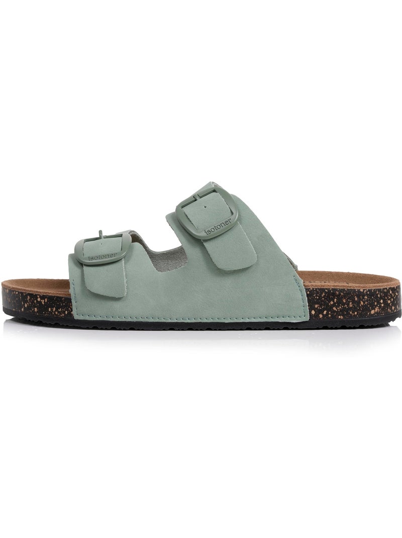 Sandales semelle intérieure cuir patch talon confort everywear  Isotoner Vert clair - Kiabi