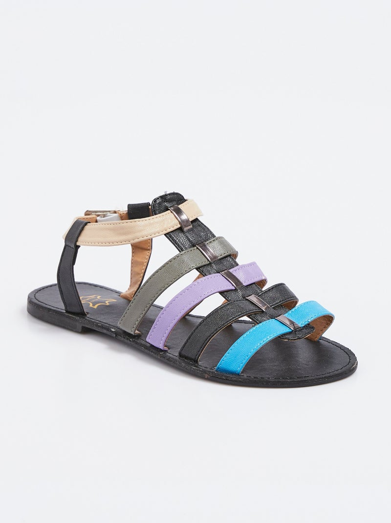 Sandales spartiates brides multicolores Noir - Kiabi