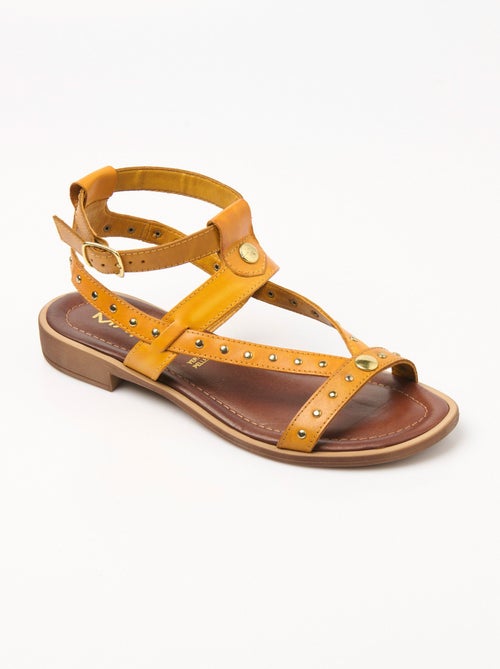Sandales spartiates cuir brides à clous - Kiabi