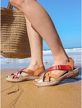 Sandales tout cuir à scratch - PEDICONFORT