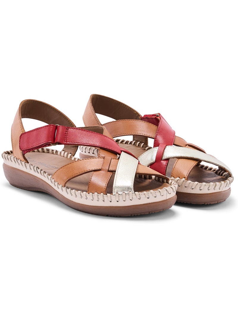 Sandales tout cuir à scratch - PEDICONFORT Camel/Multicolore - Kiabi