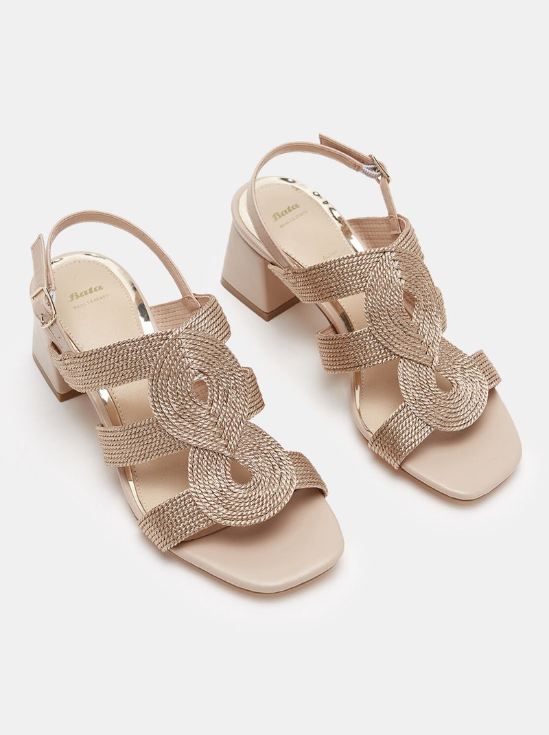 Sandales tressées talon moyen carré BATA Rose - Kiabi