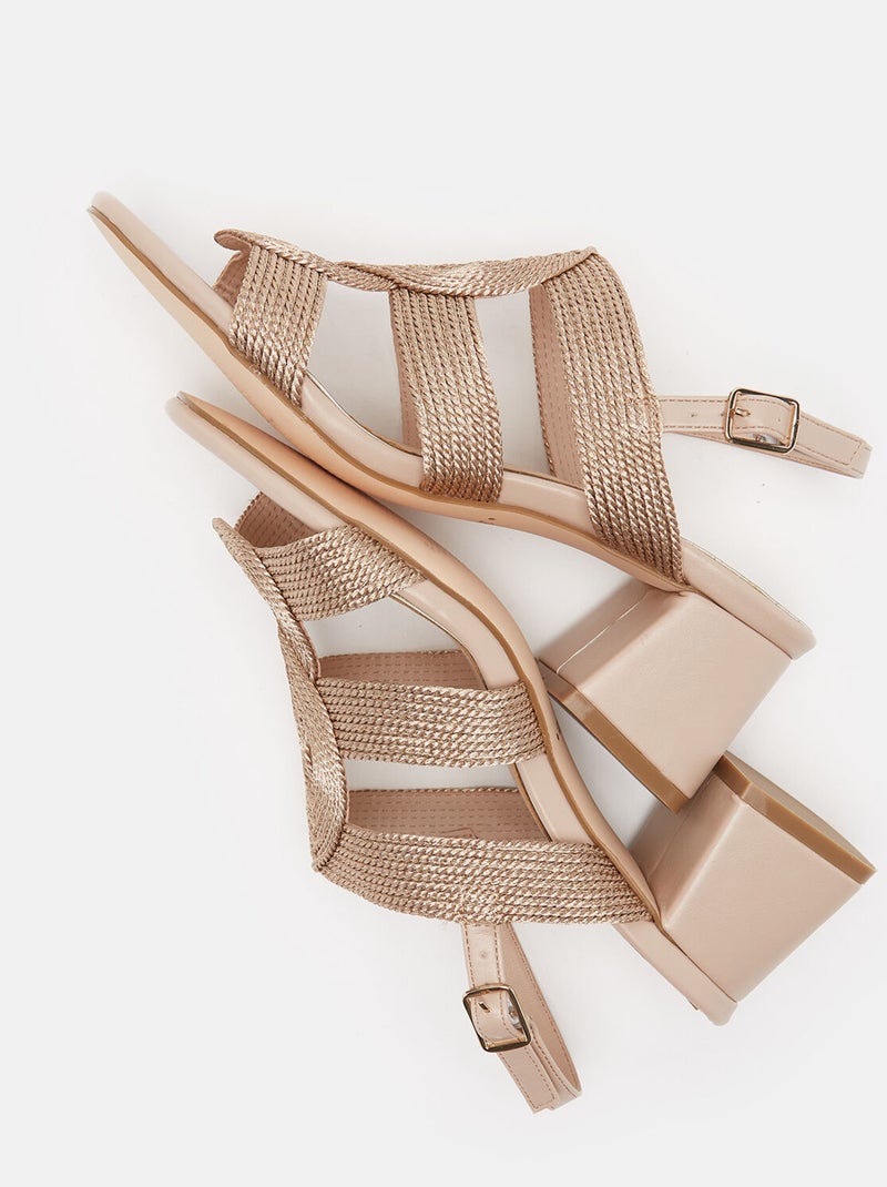 Sandales tressées talon moyen carré BATA Rose - Kiabi