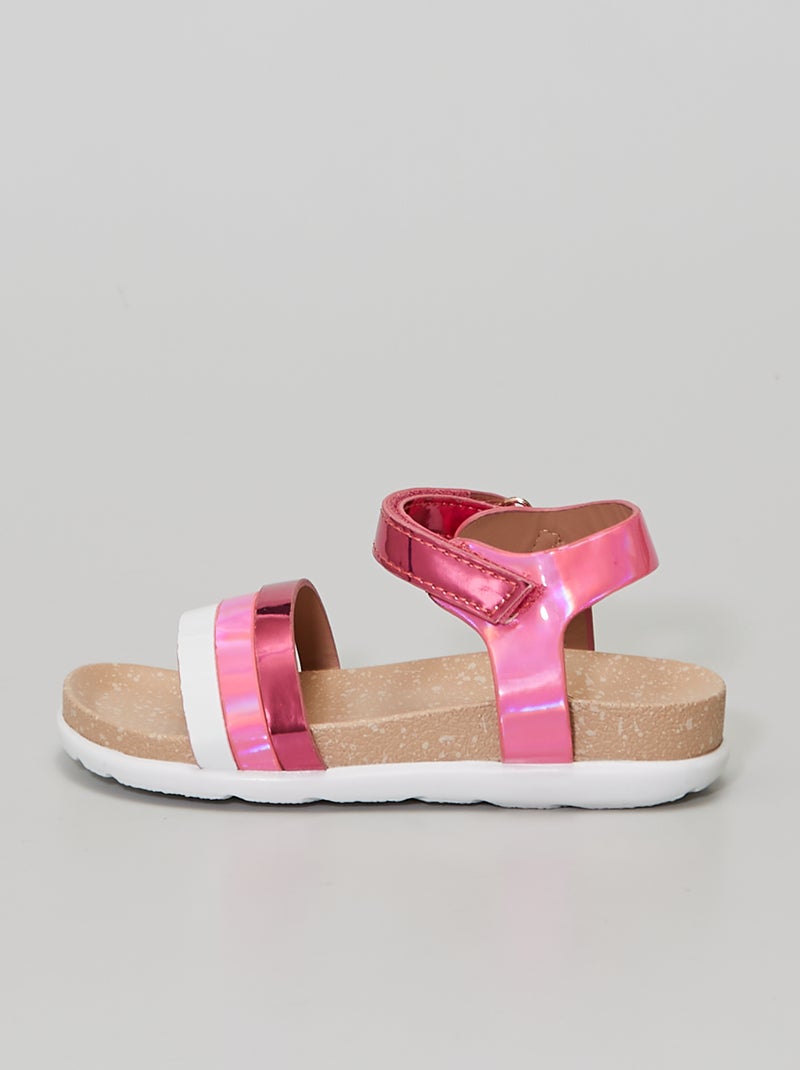 Sandales tricolore en simili rose - Kiabi