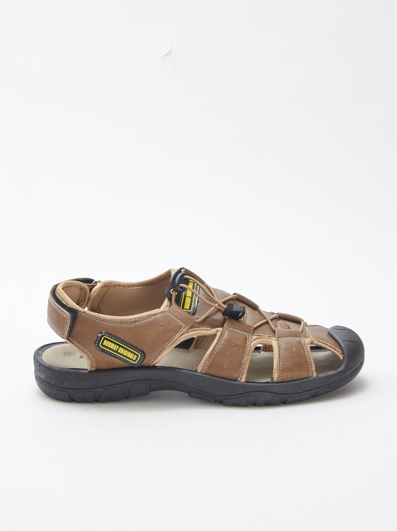 Sandales type sport réglables par scratchs et élastiques MARRON - Kiabi