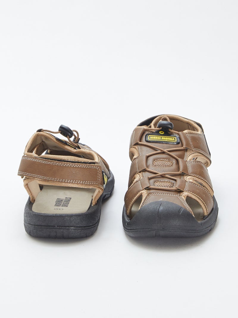 Sandales type sport réglables par scratchs et élastiques MARRON - Kiabi
