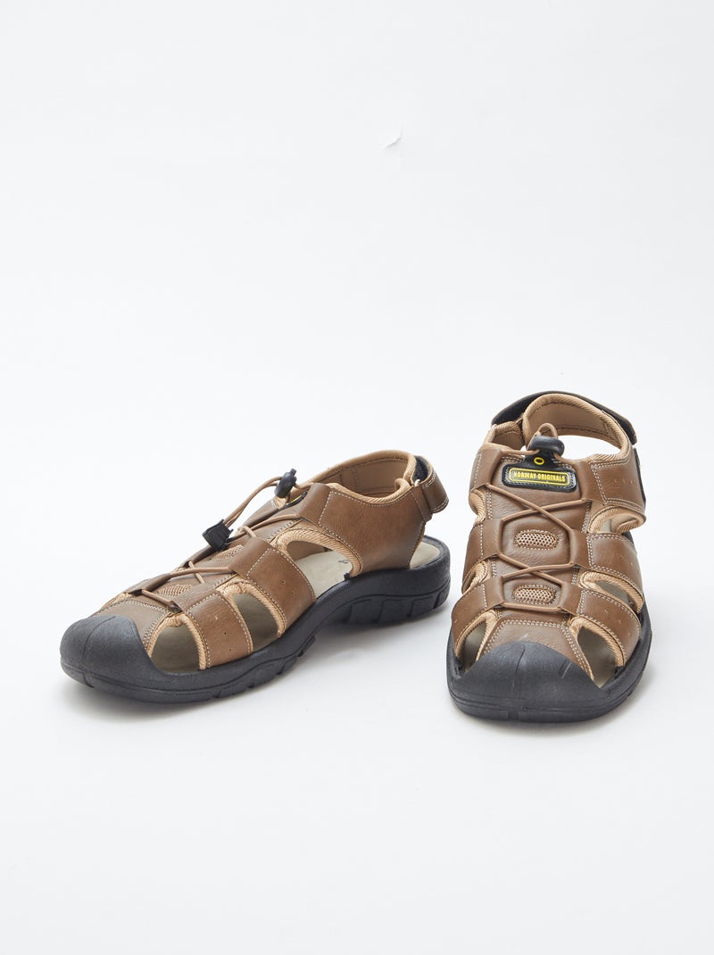Sandales type sport réglables par scratchs et élastiques MARRON - Kiabi