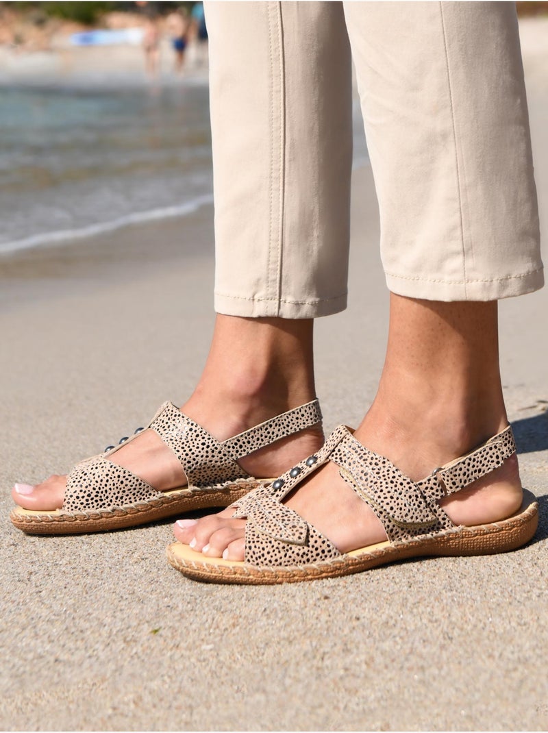 Sandales ultra souples en cuir - PEDICONFORT Beige/Noir - Kiabi