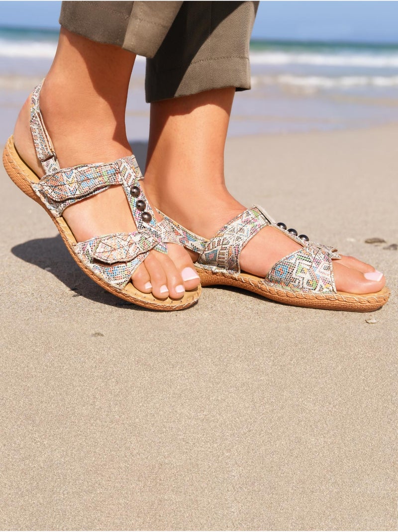 Sandales ultra souples en cuir - PEDICONFORT Beige/Rose/Vert d eau - Kiabi