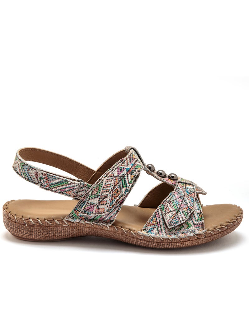 Sandales ultra souples en cuir - PEDICONFORT Beige/Rose/Vert d eau - Kiabi