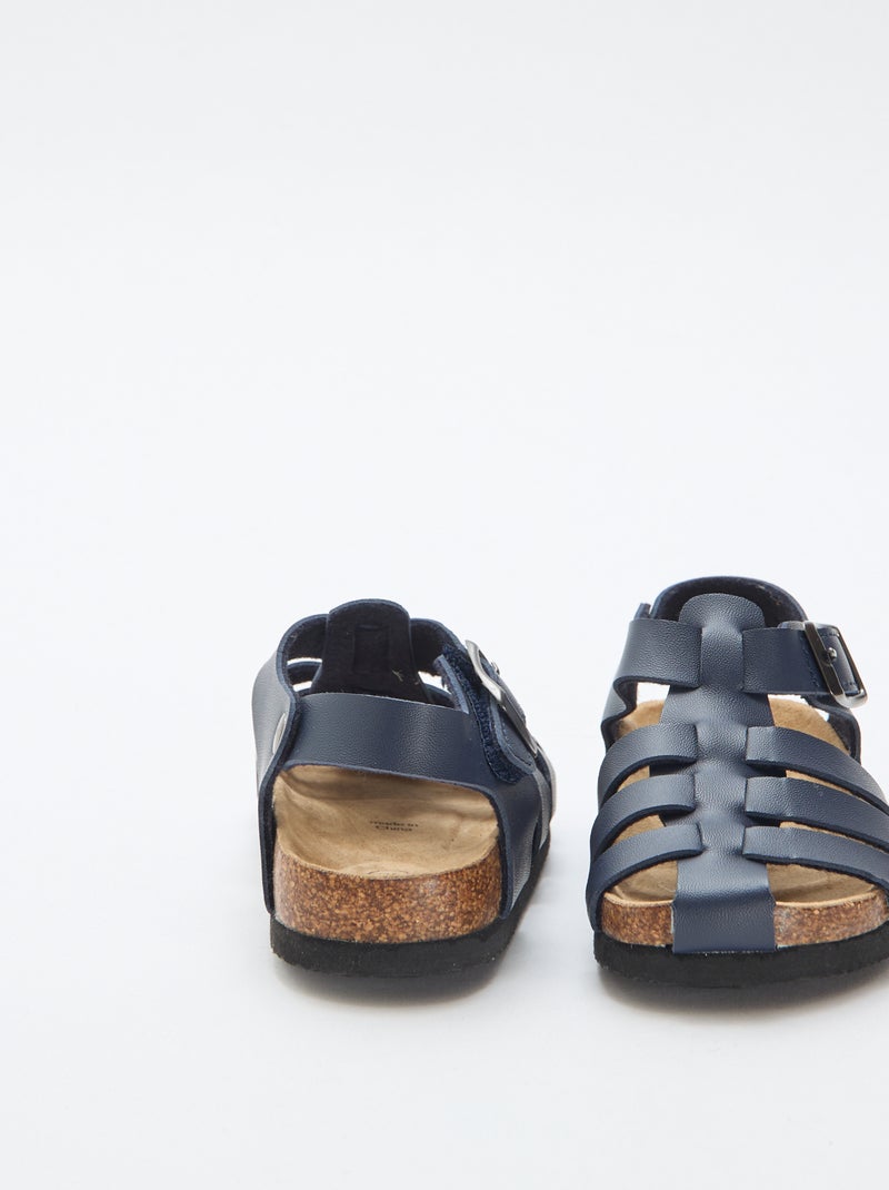 Sandales unies à scratchs Bleu - Kiabi
