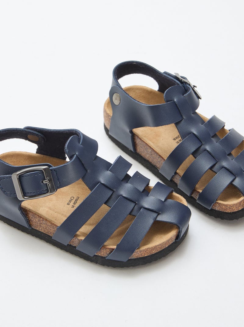 Sandales unies à scratchs Bleu - Kiabi