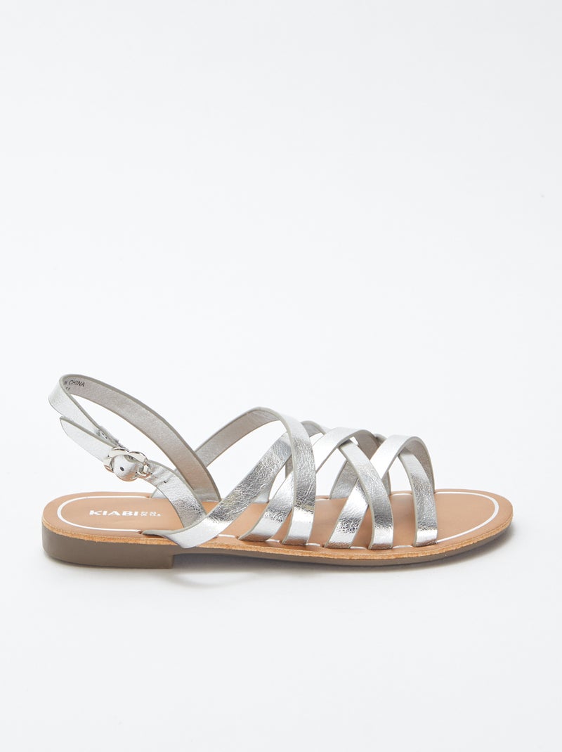 Sandales unies multi-brides GRIS - Kiabi