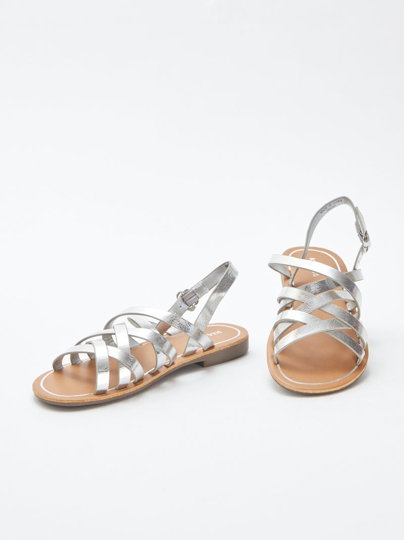 Sandales unies multi-brides GRIS - Kiabi